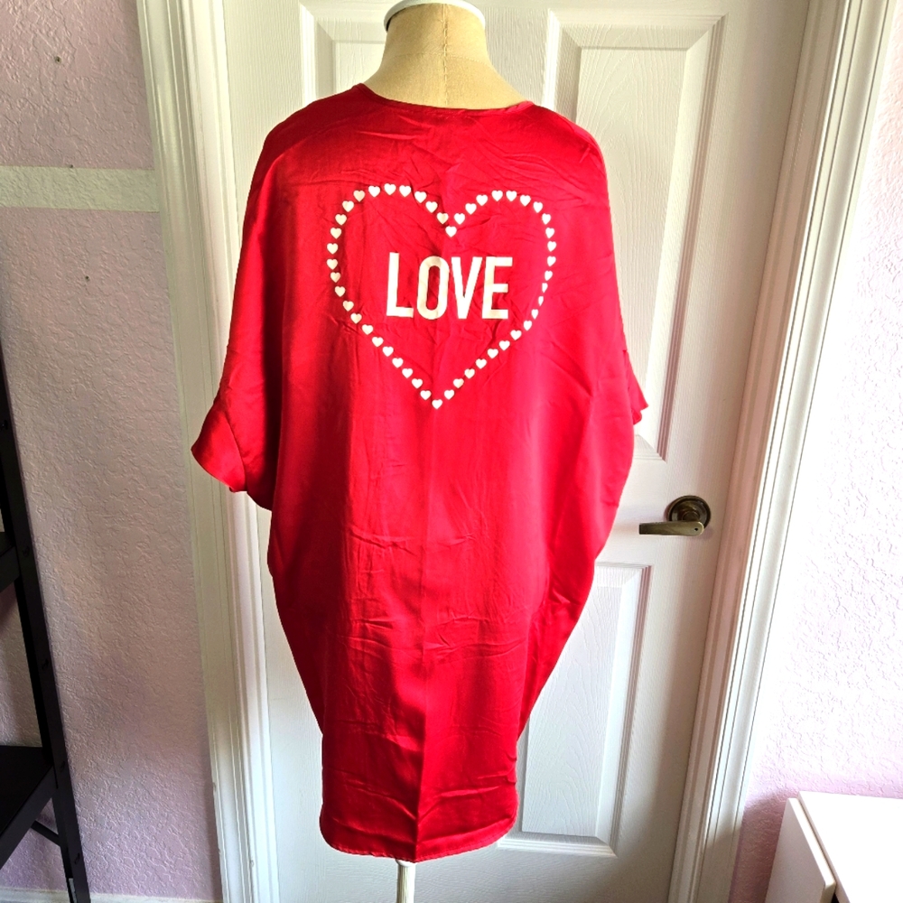 Victoria’s Secret Red Love Heart Satin Robe Valentine's Day Lingerie Tie Front